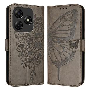 For Itel P55 4G Embossed Butterfly Leather Phone Case(Grey)