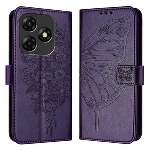 For Itel P55 4G Embossed Butterfly Leather Phone Case(Dark Purple)