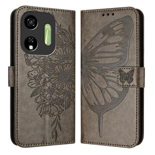 For Itel P55 5G Embossed Butterfly Leather Phone Case(Grey)