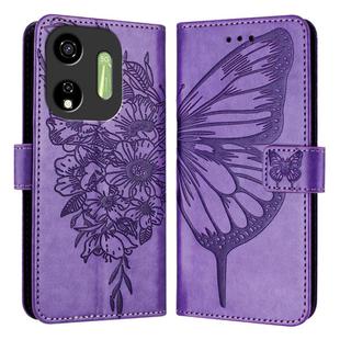 For Itel P55 5G Embossed Butterfly Leather Phone Case(Light Purple)