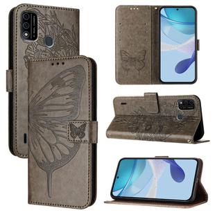 For itel A48 Embossed Butterfly Leather Phone Case(Grey)