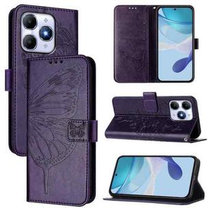 For itel A90 4G Embossed Butterfly Leather Phone Case(Dark Purple)