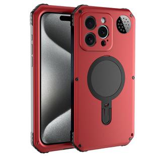 For iPhone 15 Pro Aromatherapy MagSafe Holder Life Waterproof Rugged Phone Case(Red)