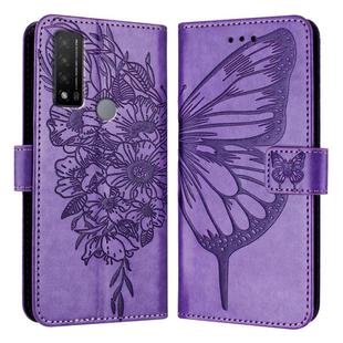 For TCL 20 R 5G Embossed Butterfly Leather Phone Case(Light Purple)