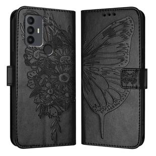 For TCL 30 SE Embossed Butterfly Leather Phone Case(Black)