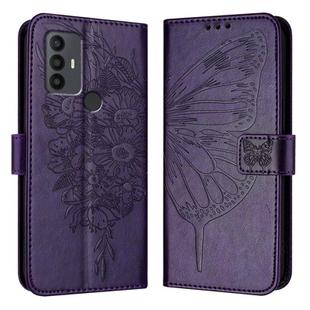 For TCL 30 SE Embossed Butterfly Leather Phone Case(Dark Purple)