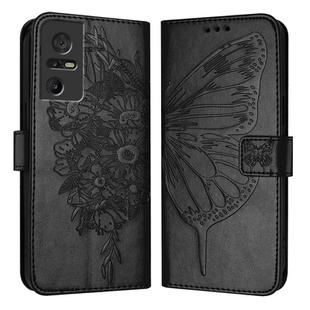 For TCL 40 SE Embossed Butterfly Leather Phone Case(Black)