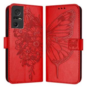 For TCL 40 SE Embossed Butterfly Leather Phone Case(Red)