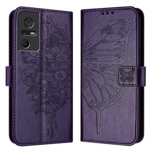 For TCL 40 SE Embossed Butterfly Leather Phone Case(Dark Purple)