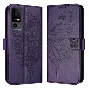 For TCL 40 R 5G Embossed Butterfly Leather Phone Case(Dark Purple)