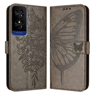 For TCL 50 5G Embossed Butterfly Leather Phone Case(Grey)