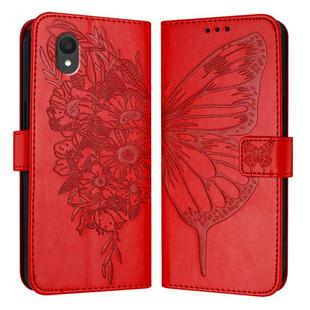 For TCL 201 Embossed Butterfly Leather Phone Case(Red)