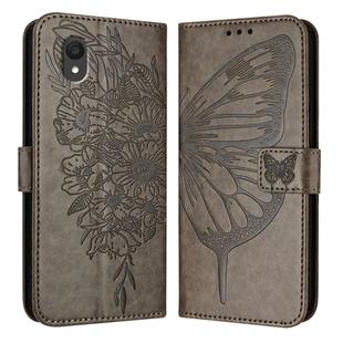 For TCL 201 Embossed Butterfly Leather Phone Case(Grey)