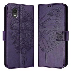 For TCL 201 Embossed Butterfly Leather Phone Case(Dark Purple)