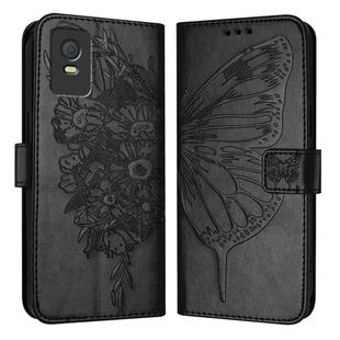 For TCL 403 Embossed Butterfly Leather Phone Case(Black)