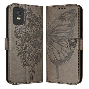 For TCL 403 Embossed Butterfly Leather Phone Case(Grey)