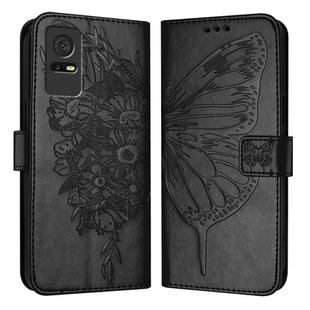 For TCL 405 / 406 / 408 Embossed Butterfly Leather Phone Case(Black)