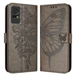 For TCL 405 / 406 / 408 Embossed Butterfly Leather Phone Case(Grey)