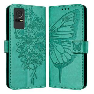 For TCL 405 / 406 / 408 Embossed Butterfly Leather Phone Case(Green)