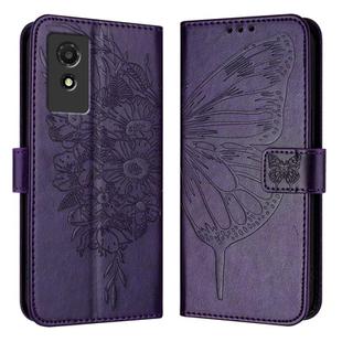 For TCL 501 Embossed Butterfly Leather Phone Case(Dark Purple)