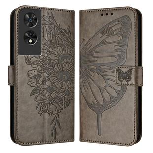 For TCL 505 Embossed Butterfly Leather Phone Case(Grey)