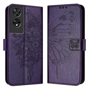 For TCL 505 Embossed Butterfly Leather Phone Case(Dark Purple)