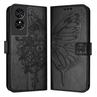 For TCL 505 SE Embossed Butterfly Leather Phone Case(Black)