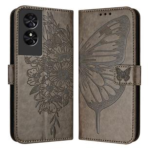 For TCL 505 SE Embossed Butterfly Leather Phone Case(Grey)