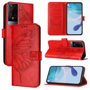 For TCL 50XE 5G Embossed Butterfly Leather Phone Case(Red)