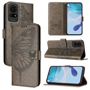 For TCL 50 LE 5G Embossed Butterfly Leather Phone Case(Grey)