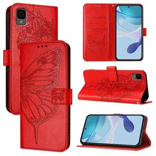 For TCL 30Z T602DL Embossed Butterfly Leather Phone Case(Red)