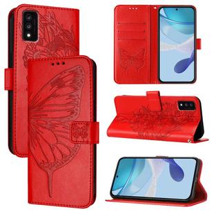 For TCL 30T T603DL Embossed Butterfly Leather Phone Case(Red)