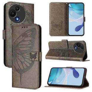 For TCL 60 SE NxtPaper / 605 Embossed Butterfly Leather Phone Case(Grey)