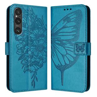 For Sony Xperia 1 V Embossed Butterfly Leather Phone Case(Blue)