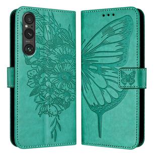 For Sony Xperia 1 V Embossed Butterfly Leather Phone Case(Green)