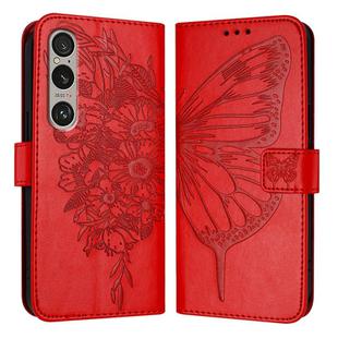 For Sony Xperia 1 VI Embossed Butterfly Leather Phone Case(Red)