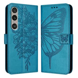 For Sony Xperia 1 VI Embossed Butterfly Leather Phone Case(Blue)