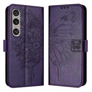 For Sony Xperia 1 VI Embossed Butterfly Leather Phone Case(Dark Purple)