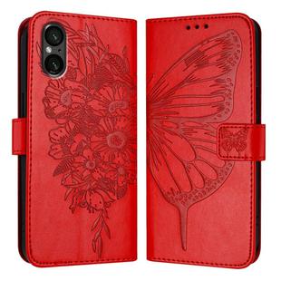 For Sony Xperia 5 V Embossed Butterfly Leather Phone Case(Red)