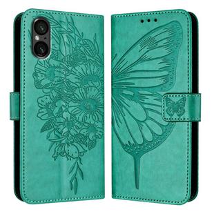 For Sony Xperia 5 V Embossed Butterfly Leather Phone Case(Green)