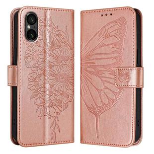 For Sony Xperia 5 V Embossed Butterfly Leather Phone Case(Rose Gold)