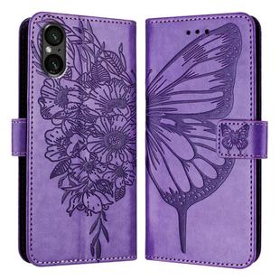 For Sony Xperia 5 V Embossed Butterfly Leather Phone Case(Light Purple)