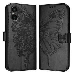 For Sony Xperia 5 VI Embossed Butterfly Leather Phone Case(Black)
