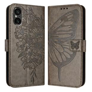 For Sony Xperia 5 VI Embossed Butterfly Leather Phone Case(Grey)