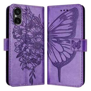 For Sony Xperia 5 VI Embossed Butterfly Leather Phone Case(Light Purple)