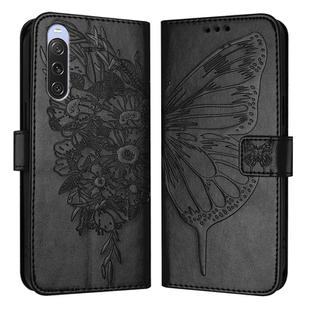 For Sony Xperia 10 V Embossed Butterfly Leather Phone Case(Black)