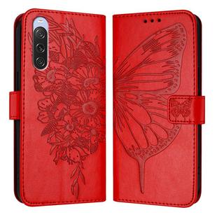 For Sony Xperia 10 V Embossed Butterfly Leather Phone Case(Red)