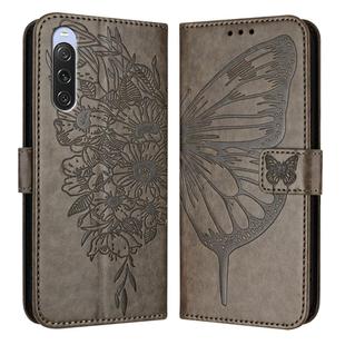 For Sony Xperia 10 V Embossed Butterfly Leather Phone Case(Grey)