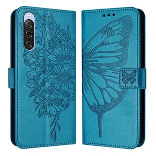 For Sony Xperia 10 V Embossed Butterfly Leather Phone Case(Blue)