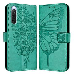For Sony Xperia 10 V Embossed Butterfly Leather Phone Case(Green)